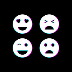 Emoji in glitch style icon set. Vector illustration EPS 10