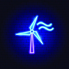 Wind Turbine Neon Sign. Vector Illustration of Energy Promotion.