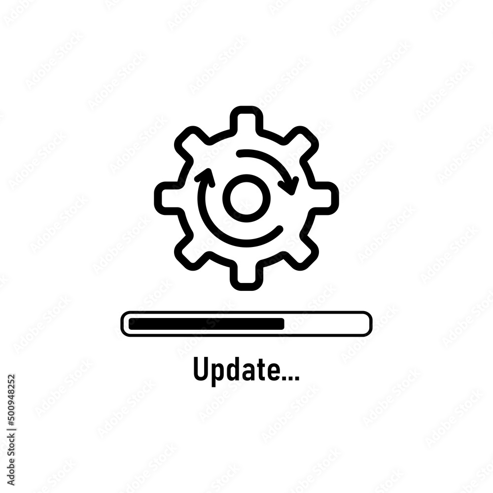 Poster update icon with gear and progress bar in black. vector eps 10
