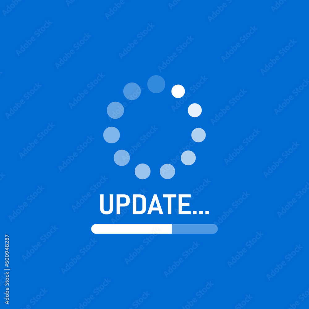 Poster system update concept with progress bar on a blue background. vector eps 10