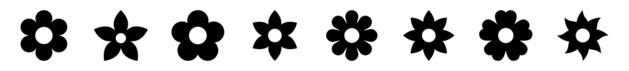 Flower icon set. Vector illustration of a flower. Black Flower icon. Good for stickers, labels, tags, gift wrapping paper and decoration.
