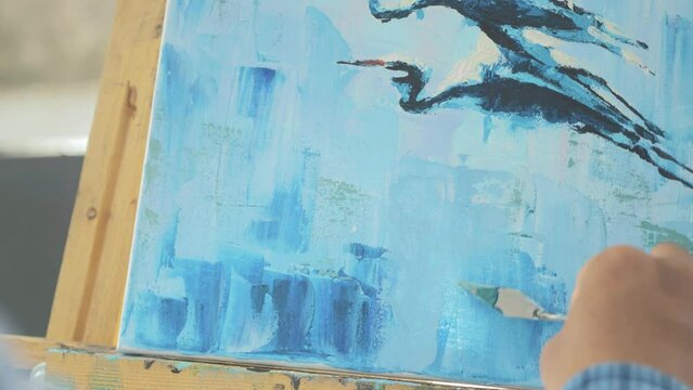 Artist palette acrylic paint on canvas of Hern Painting, Real Time