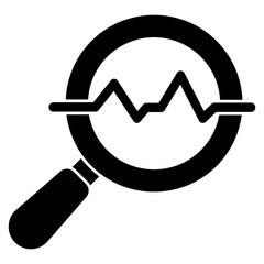 An icon of data analysis, polyline chart under magnifier