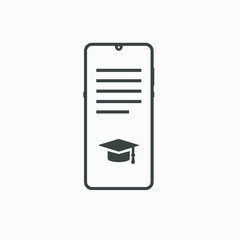 online education vector icon symbol isolated. phone with cap, mortarboard, hat icon