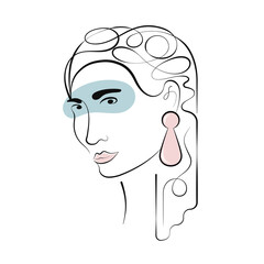 Abstract fashion women's portrait in eyeglasses with pink lips and earring.