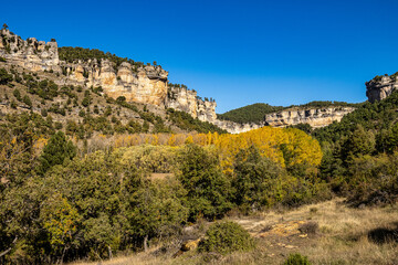 Panoramic view of the Sierra de Cuenca at Una in Spain. Hiking trails La Raya and El Escaleron in Una