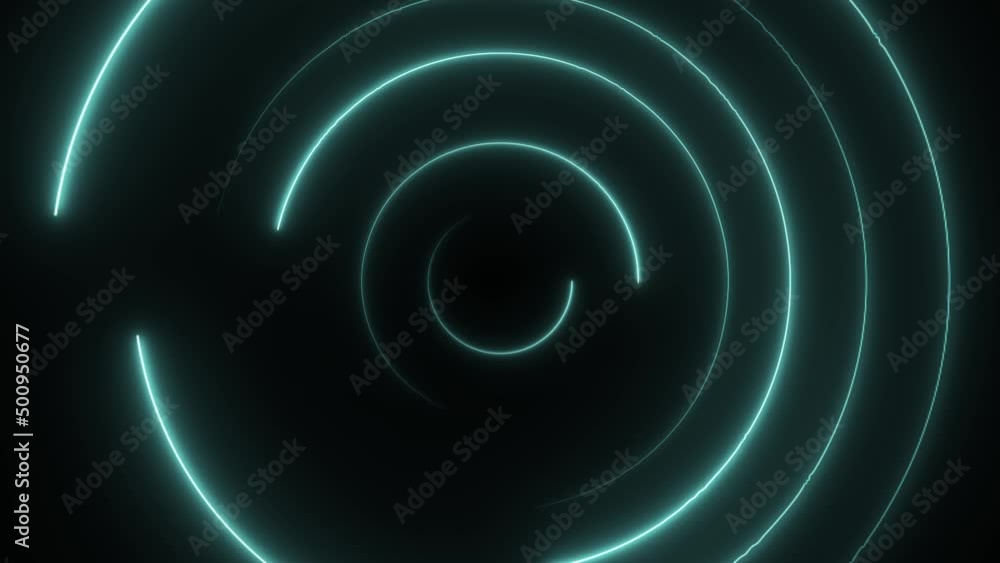 Poster Abstract seamless loop neon circle. Blue neon circles hi-tech motion background seamless loop. Video 3D animation