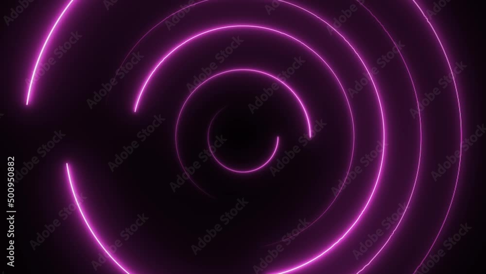 Poster Abstract seamless loop neon circle. Purple neon circles hi-tech motion background seamless loop. Video 3D animation