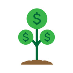 Money tree plant with coin dollar. Cartoon minimal style