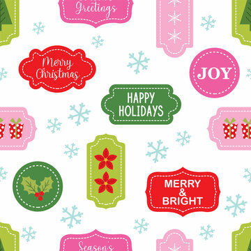 christmas seamless patttern with christmas labels design