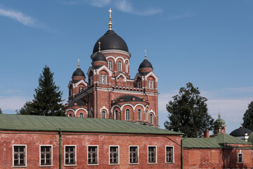 Fototapeta na wymiar Vladimirsky cathedral of Spaso-Borodinsky Monastery on sunny summer day. Moscow Oblast, Russia.