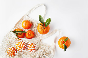 Zero waste, plastic-free and eco-friendly lifestyle.Cotton mesh bag with organic fruits