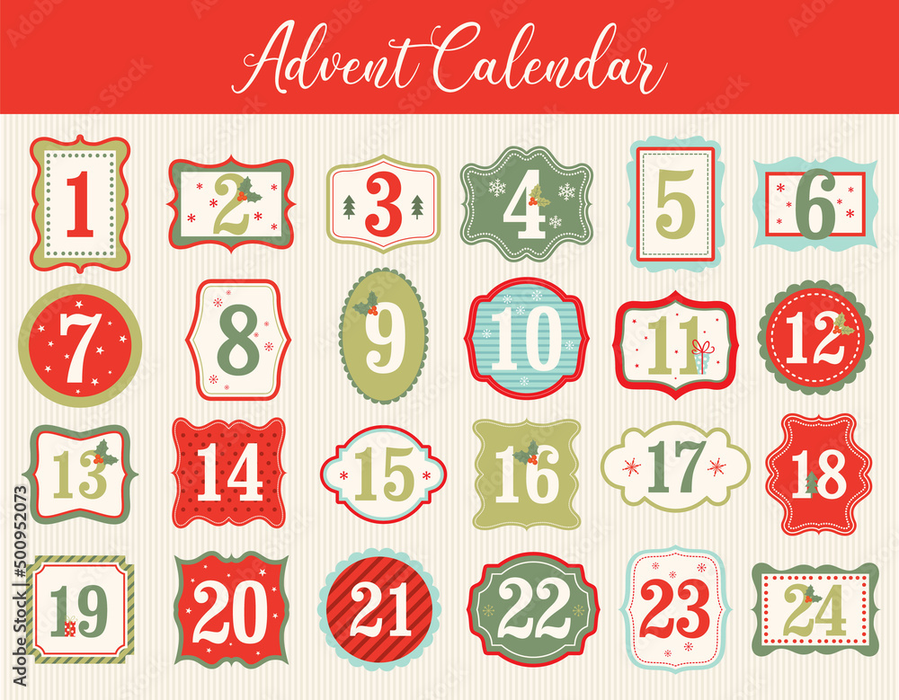 Sticker christmas advent calendar with cute frame design