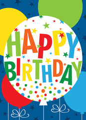 happy birthday card with colorful balloons design