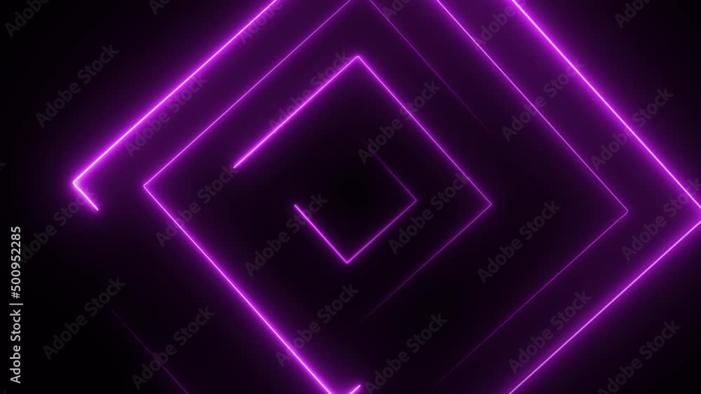 Poster Abstract seamless loop neon square. Purple neon square hi-tech motion background seamless loop. Video 3D animation