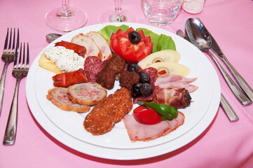 cold aperitif at the wedding in Romania,