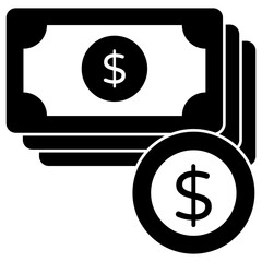 Banknotes with coin, concept of finance icon