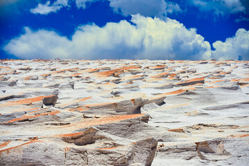 The wave-like white pumice landscape of the Campo de Piedra Pomez, or Pumice Stone Field, El Peñon, Catamarca Province, northwest Argentina