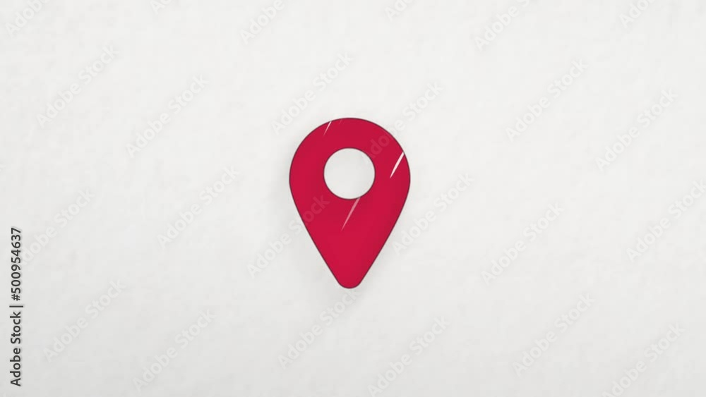 Fototapete gps location pointer icon with color drawing effect. doodle animation. 4k