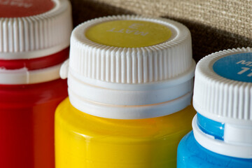 A set of tubes with acrylic paints. Fine arts at school.