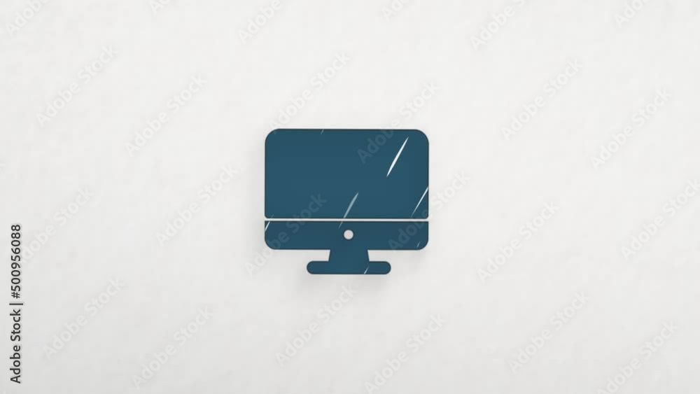 Poster computer monitor icon with color drawing effect. doodle animation. 4k