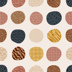Seamless pattern. Irregular circles, different textures and shades.