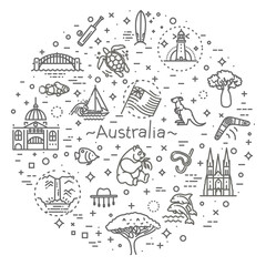 Banner. Australian culture, animals, traditions. Illustration
