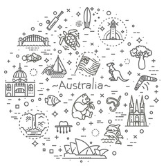 Australian culture, animals, traditions. Illustration