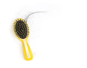 Comb with hair loss caused by stress or health problems, isolated photo on a white background.