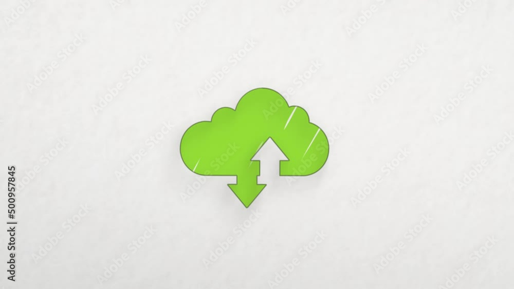 Poster cloud download and upload icon with color drawing effect. doodle animation. 4k
