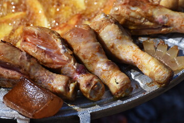 crispy chicken and fried potatoes