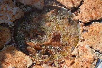 pork steak meat on bbq grill pan, home made
