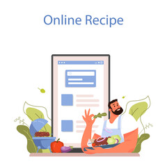 Kebab street food online service or platform. Chef cooking delicious