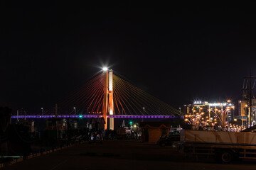 night view of night sea bridge. Yeosu, Yi Sun-sin Bridge