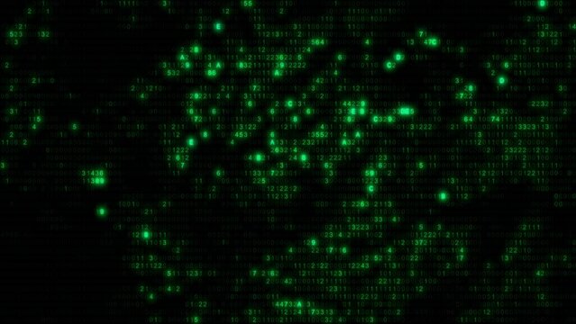 Abstract green computer hex code full-frame loop background. Concept binary encryption technology algorithm screen animation for hud design and artificial intelligence machine learning design template
