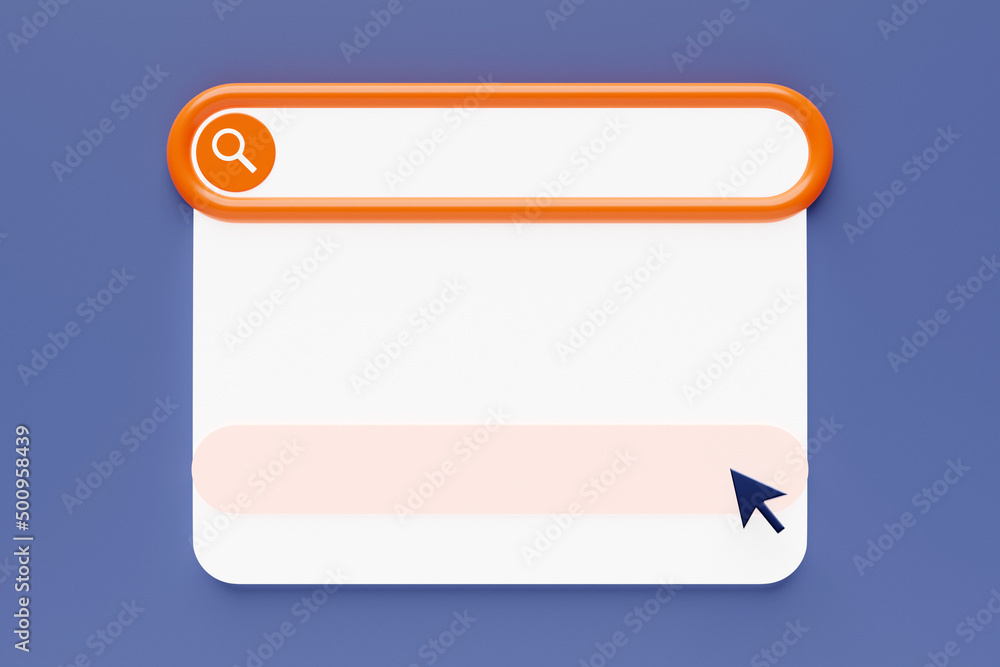 Poster 3d illustration, search bar elements design. a search bar with a large white empty box for listing o
