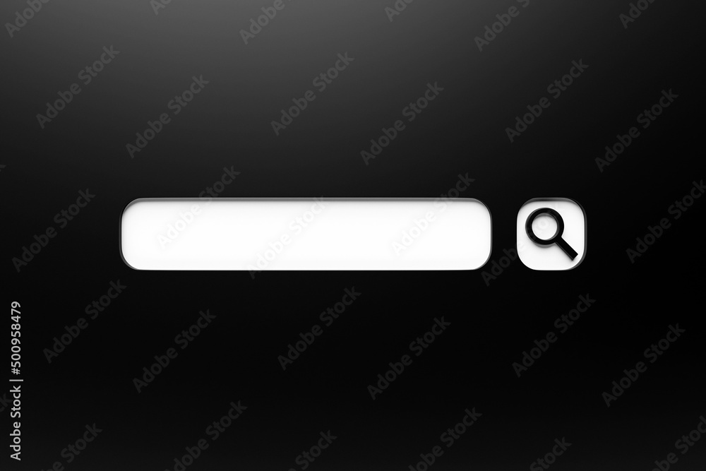 Poster 3d illustration, search bar design element on a black background. search bar for website and user in