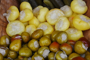 Romanian pickles , peppers and cucumbers