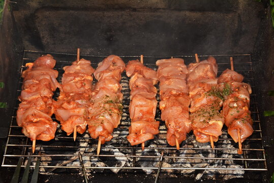 skewers on a barbecue , kebab,frigarui,