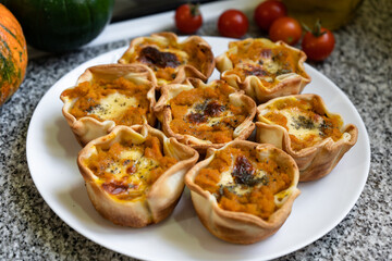Delicious pumpkin baskets. Healthy vegetarian food concept