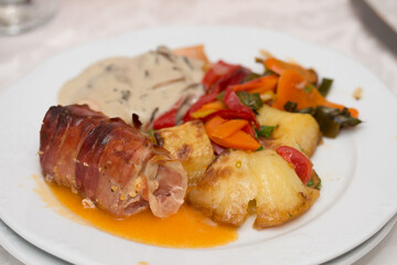tenderloin with vegetables and mushroom sauce at wedding