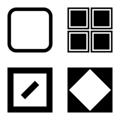 Square Flat Icon Set Isolated On White Background