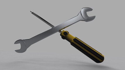 A beautiful 3d illustration with spanner on a gray background.