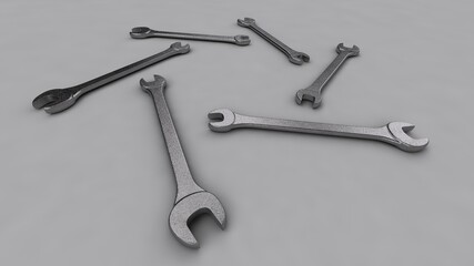 A beautiful 3d illustration with spanner on a gray background.