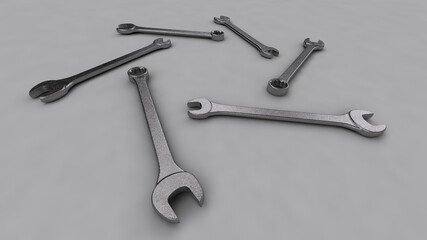 A beautiful 3d illustration with spanner on a gray background.