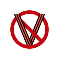 Prohibited V sign, markings and stickers in the form of a striped tape. Armed forces badges. Flat minimal design.