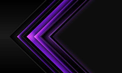 Abstract purple arrow shadow direction on black metallic with grey blank space design modern futuristic technology background vector