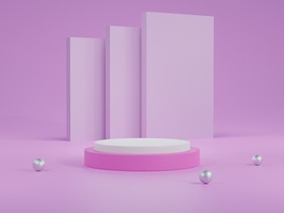 Fototapeta na wymiar Podium mockup for product presentation, 3d rendering, pink background