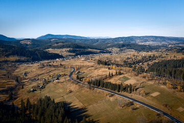 aerial landscape view of mountain village