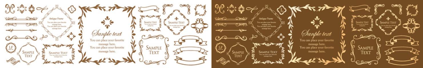 デザイン素材。アンティークな飾り罫のセット。	
